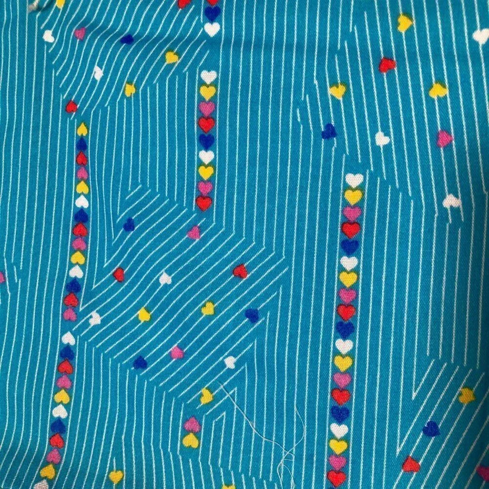 Handmade Hand‎ Tied Baby Quilt Large Squares Stripes & Hearts Blue 34 x 43